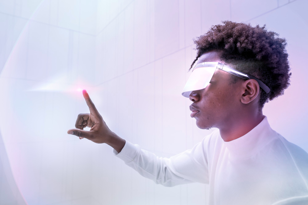 A person interacting with an AI-powered interface